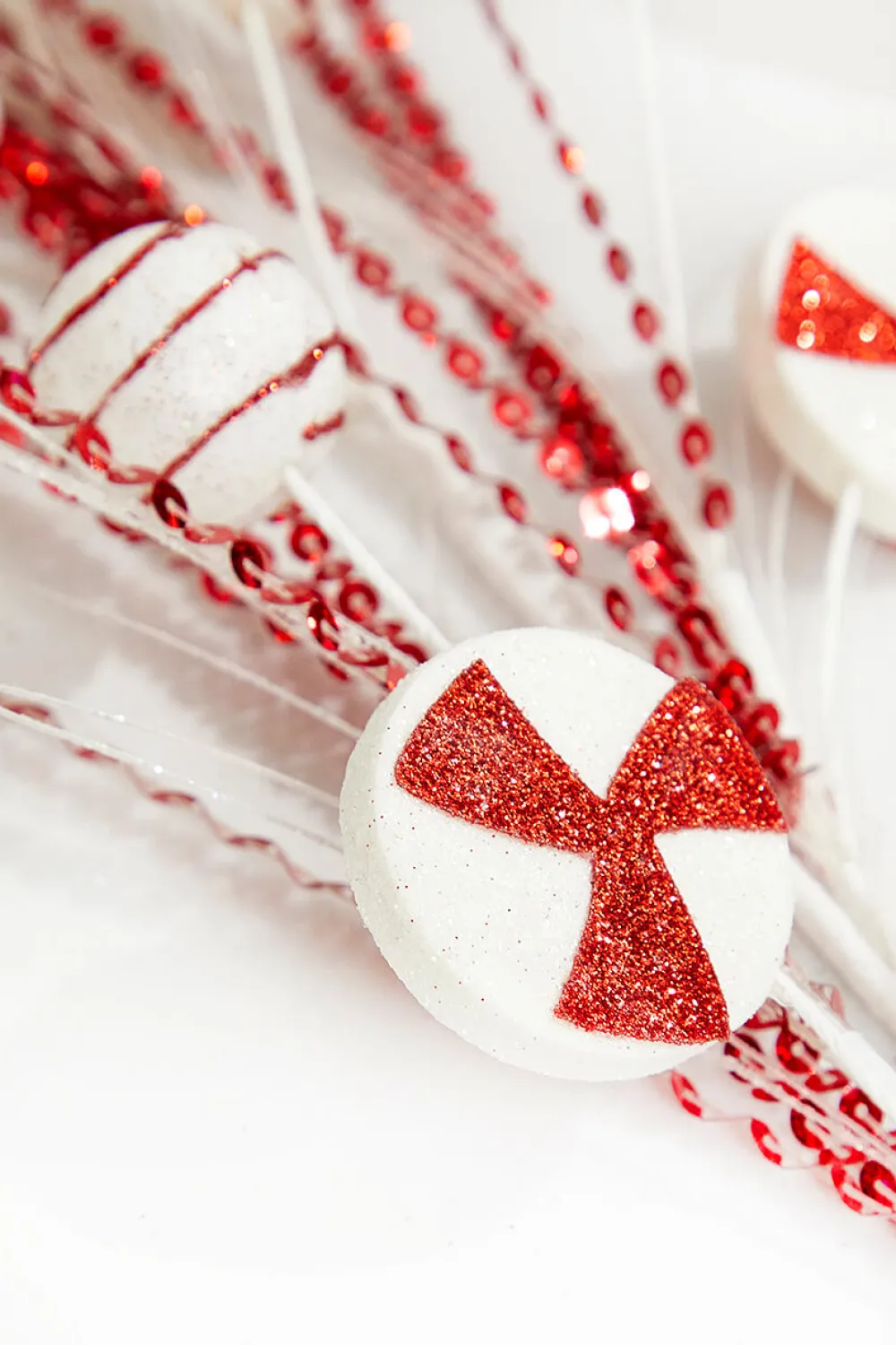 Decorator's Warehouse 33" Red and White Glitter Peppermint Grass Spray > Peppermint|Christmas Sale