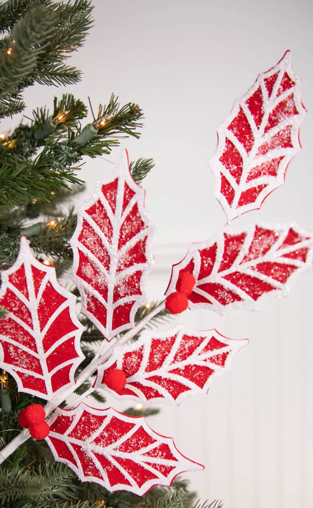Decorator's Warehouse 24” Red and White Leaf Stem with Red Berries > Christmas Sprays|Christmas Decor