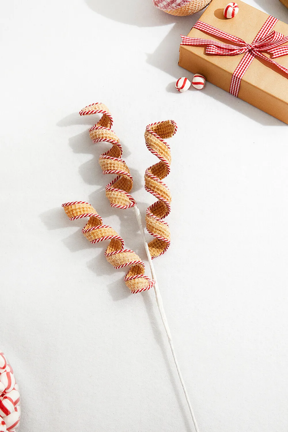 Decorator's Warehouse 26” Red and White Peppermint Stripe Waffle Curly Spray > Christmas Decor|Christmas Sprays