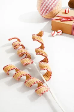 Decorator's Warehouse 26” Red and White Peppermint Stripe Waffle Curly Spray > Christmas Decor|Christmas Sprays