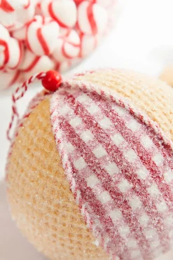 Decorator's Warehouse 5” Red and White Plaid Waffle Ball Ornament > Christmas Decor|Christmas Ornaments
