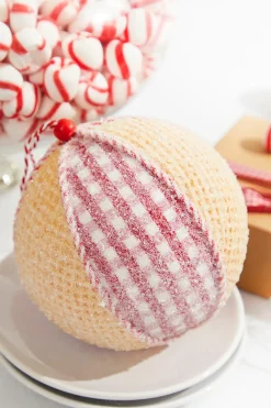 Decorator's Warehouse 5” Red and White Plaid Waffle Ball Ornament > Christmas Decor|Christmas Ornaments