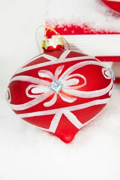 Decorator's Warehouse 4" Red and White Swirl Glass Ornament > Christmas Decor|Christmas Ornaments