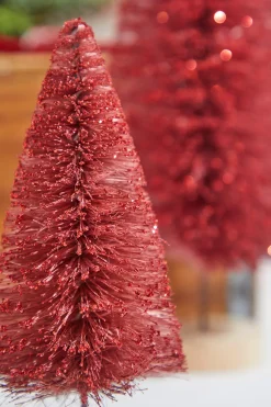 Decorator's Warehouse Red Bottle Brush Tree - Set of 3 > Tabletop & Accent Trees|Christmas Sale