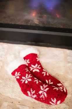 Decorator's Warehouse Red Chenille Snowflake Thermal Slipper Socks w/ Non-Slip Grippers > Fun Gifts|Christmas Decor