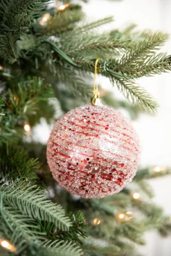 Decorator's Warehouse 4” Red Clear Swirl Iced Ball Ornament > Christmas Decor|Red & Silver