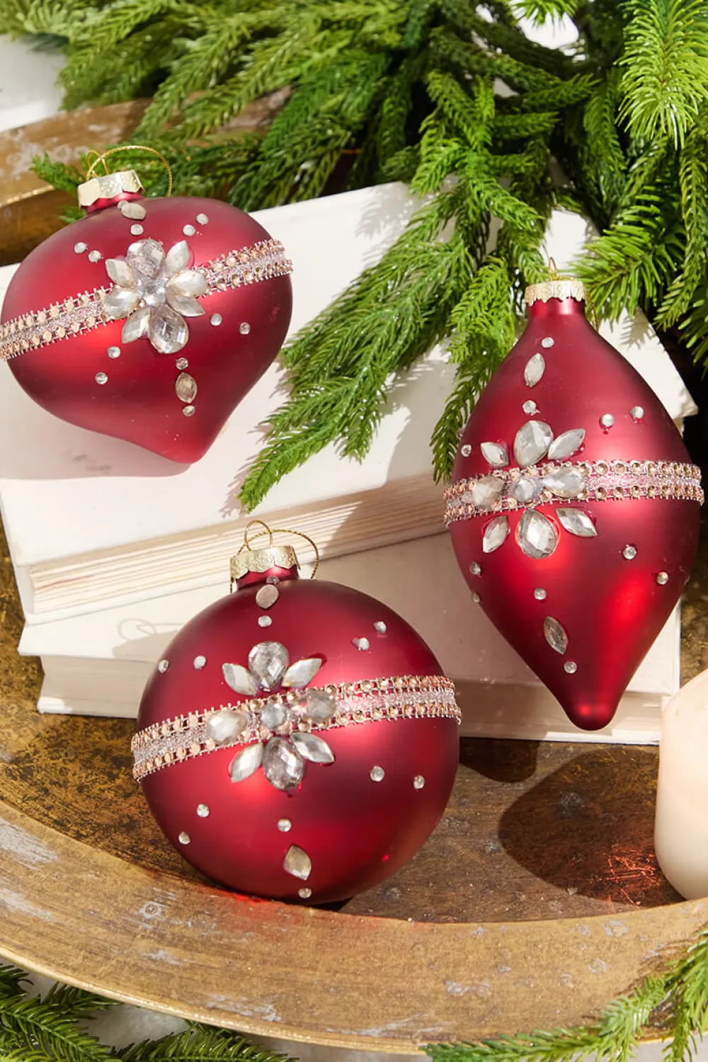 Decorator's Warehouse Red Gem Drop Glass Ornament > Red & Silver|Christmas Decor