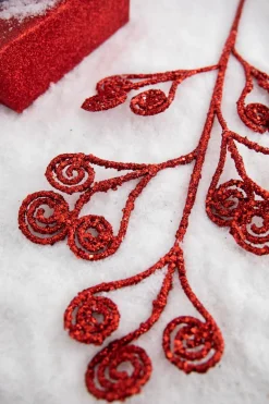 Decorator's Warehouse 26” Red Glitter Curly Stem > Christmas Sale|Christmas Sprays