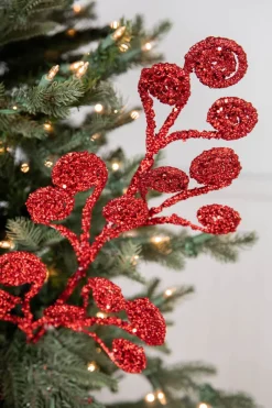 Decorator's Warehouse 26” Red Glitter Curly Stem > Christmas Sale|Christmas Sprays