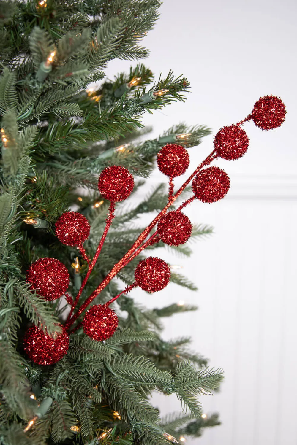 Decorator's Warehouse 26” Red Glitter Tinsel Ball Spray > Christmas Sprays|Christmas Decor