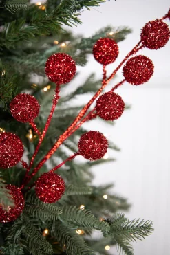 Decorator's Warehouse 26” Red Glitter Tinsel Ball Spray > Christmas Sprays|Christmas Decor