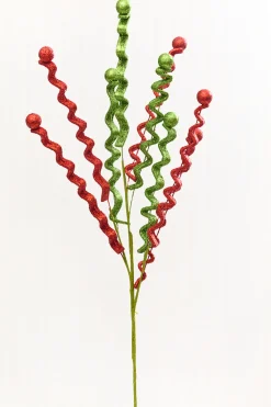 Decorator's Warehouse 33" Red & Green Glitter Curly Spray > Christmas Decor|2026 New Additions