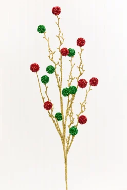 Decorator's Warehouse 30" Red, Green & Gold Twig Ball Spray > Christmas Decor|2026 New Additions