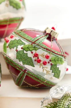 Decorator's Warehouse 4" - 6" Red & Green Plaid & Holly Glass Ornament > Christmas Decor|Christmas Ornaments