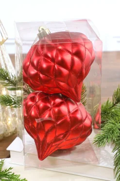 Decorator's Warehouse 6” Red Matte Diamond - Onion Finial - Set of 2 > Cardinal|Nutcracker