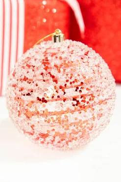 Decorator's Warehouse 4" Red Sequin Iced Ball Ornament > Christmas Decor|Retro Brites