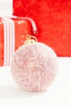 Decorator's Warehouse 4" Red Snow Stripe Ball Ornament > Christmas Ornaments|Christmas Decor