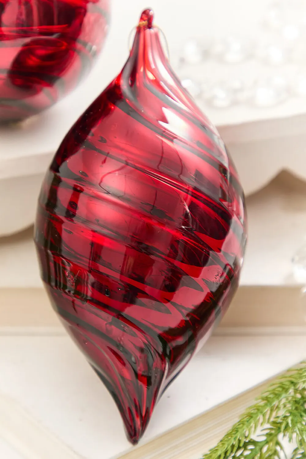 Decorator's Warehouse 5" - 8" Red Swirl Blown Glass Ornament > Christmas Decor|Red & Silver