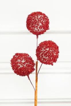 Decorator's Warehouse 18" Red Tinsel Ball Pick > Christmas Decor|Traditional