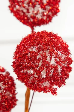Decorator's Warehouse 18" Red Tinsel Ball Pick > Christmas Decor|Traditional