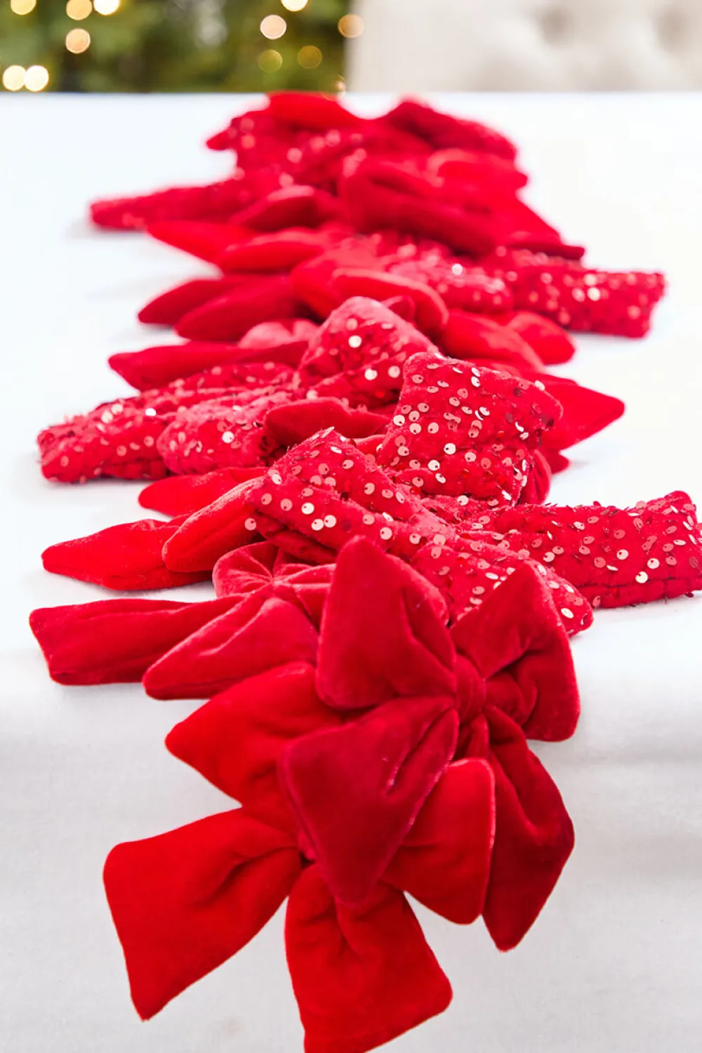 Decorator's Warehouse 48" Red Velvet Sequin Bow Garland > Christmas Decor|2026 New Additions