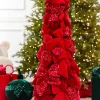 Decorator's Warehouse 40" Red Velvet Sequin Bow Potted Cone Topiary > Traditional|Christmas Accents