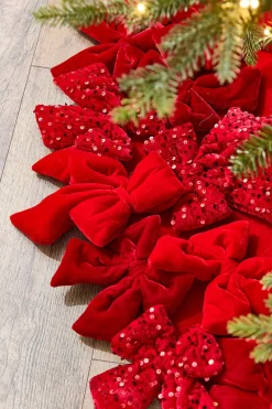 Decorator's Warehouse 54" Red Velvet Sequin Bow Tree Skirt > Christmas Decor|Christmas Textiles