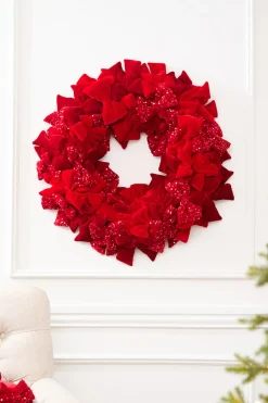 Decorator's Warehouse 30" Red Velvet Sequin Bow Wreath > Christmas Decor|2026 New Additions