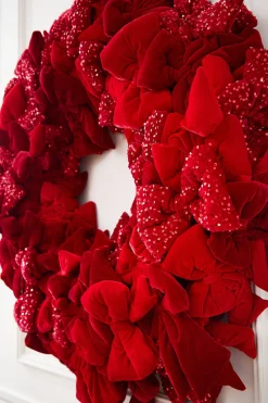 Decorator's Warehouse 42" Red Velvet Sequin Bow Wreath > Christmas Decor|All Wreaths