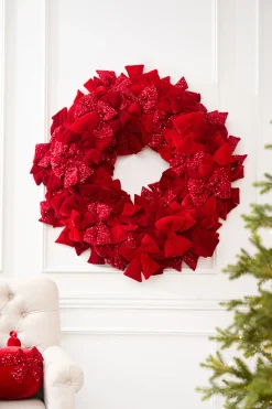 Decorator's Warehouse 42" Red Velvet Sequin Bow Wreath > Christmas Decor|All Wreaths