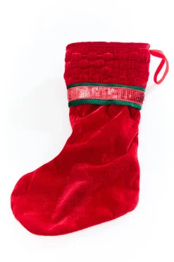 Decorator's Warehouse 20" Red Velvet with Braided Cuff Stocking > Christmas Textiles|Christmas Stockings