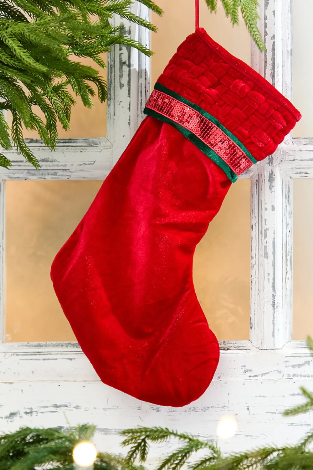 Decorator's Warehouse 20" Red Velvet with Braided Cuff Stocking > Christmas Textiles|Christmas Stockings