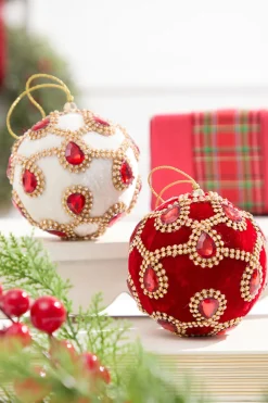 Decorator's Warehouse 4" Red Velvet with Jewel & Rhinestone Ball Ornament > Christmas Decor|Jewel Tones