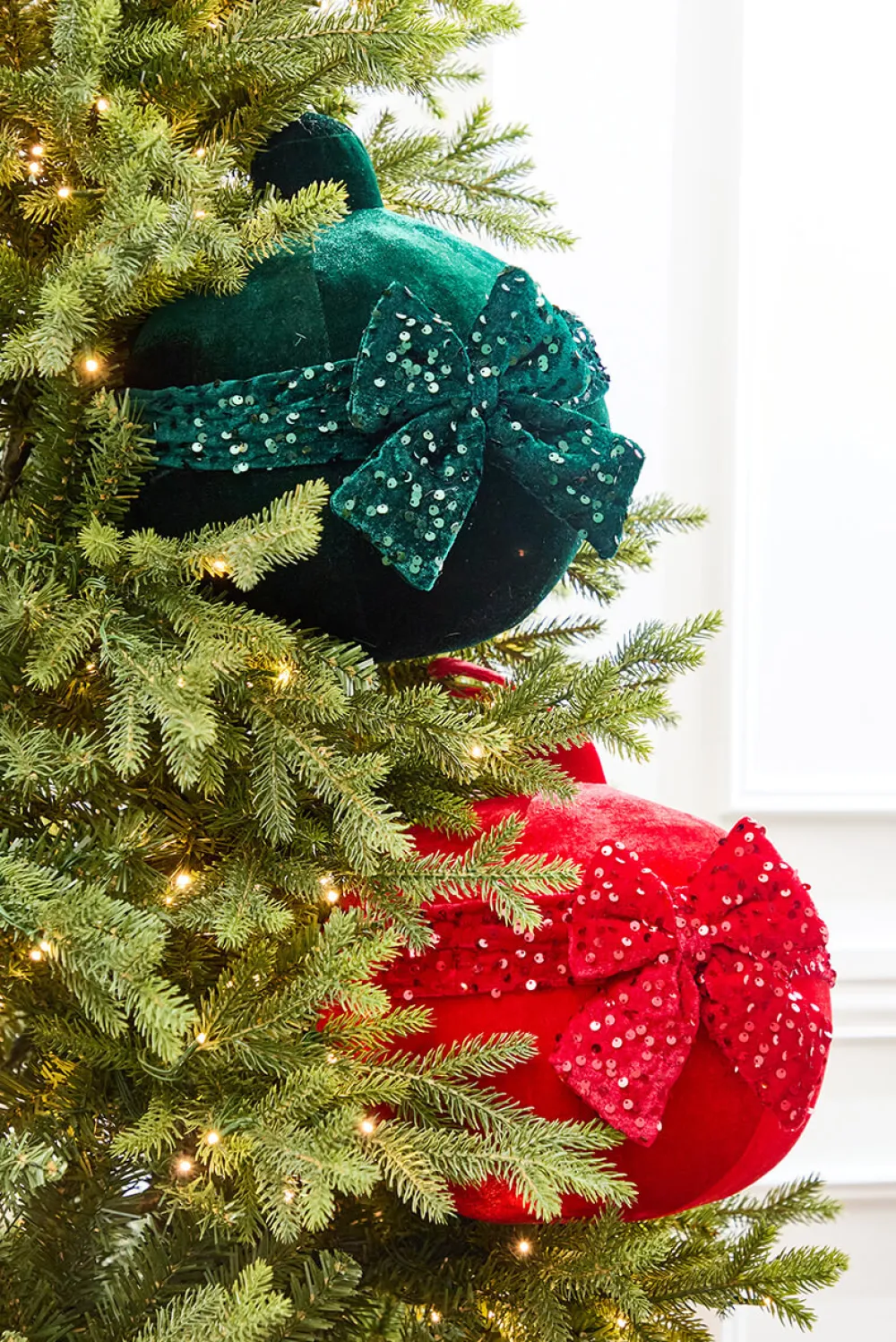 Decorator's Warehouse 10" Red Velvet with Sequin Bow Ornament > Christmas Decor|Christmas Accents