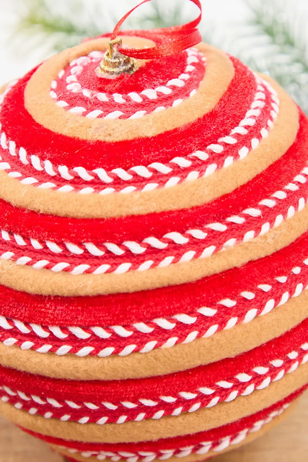 Decorator's Warehouse 6" Red, White & Brown Gingerbread Stripe Ball > Gingerbread