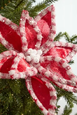 Decorator's Warehouse 22" Red & White Candy with Snow Glitter Poinsettia Stem > Christmas Decor|Christmas Flowers
