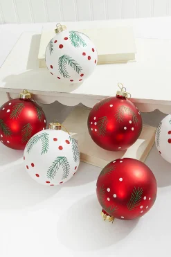Decorator's Warehouse 5" Red/White Christmas Ball Ornaments - Set of 6 > Boxed Sets|Christmas Decor