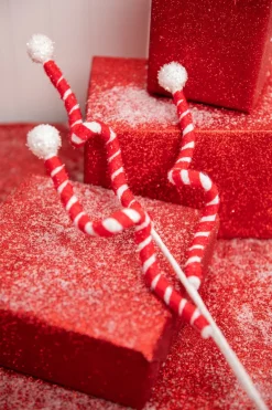 Decorator's Warehouse 24” Red & White Curly Stem with Ball > Christmas Sprays|Christmas Decor