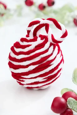 Decorator's Warehouse 4" Red & White Plush Ball Ornament > Christmas Decor|Christmas Ornaments
