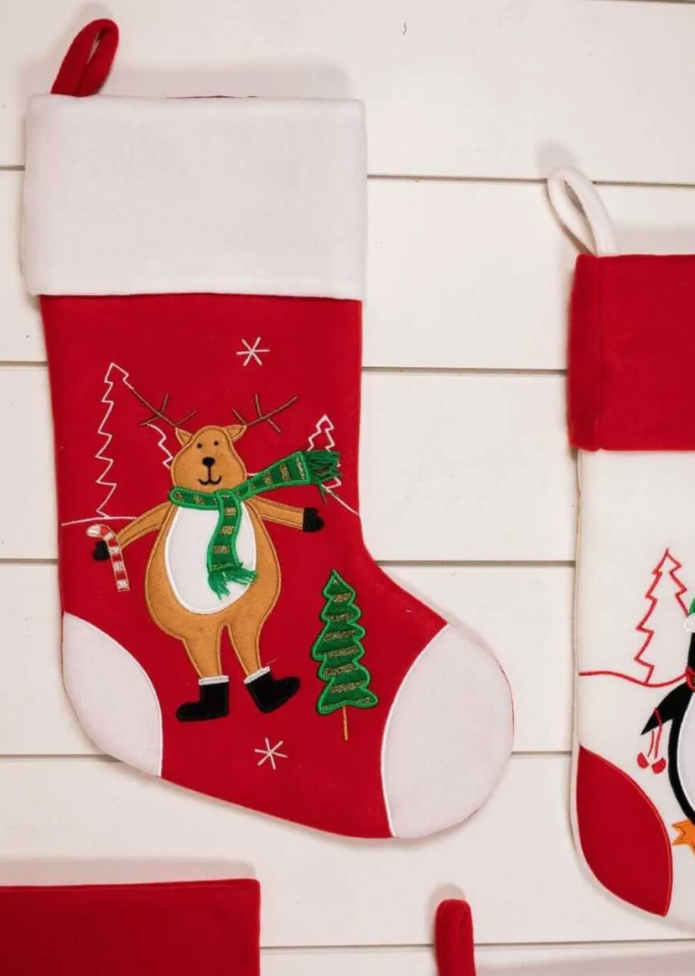 Decorator's Warehouse 19” Red/White Reindeer/Penguin/Snowman/Santa Stocking > Christmas Textiles|Christmas Sale