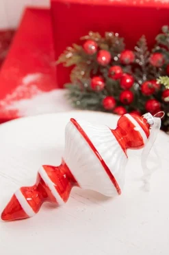 Decorator's Warehouse 7” Red & White Top Glass Ornament > Christmas Decor|Christmas Ornaments