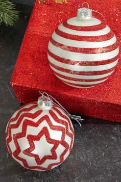 Decorator's Warehouse 4" Red with Stripes/Zig Zag Glass Ball Ornament > Christmas Decor|Valentine'S Decor