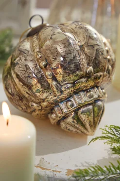 Decorator's Warehouse 5" Regal Beaded Antique Gold Mercury Glass Ornament > Christmas Ornaments|Glass