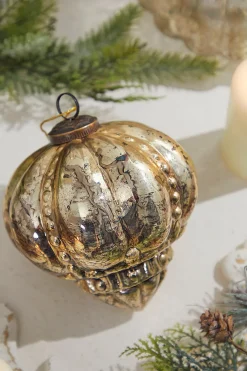 Decorator's Warehouse 5" Regal Beaded Antique Gold Mercury Glass Ornament > Christmas Ornaments|Glass