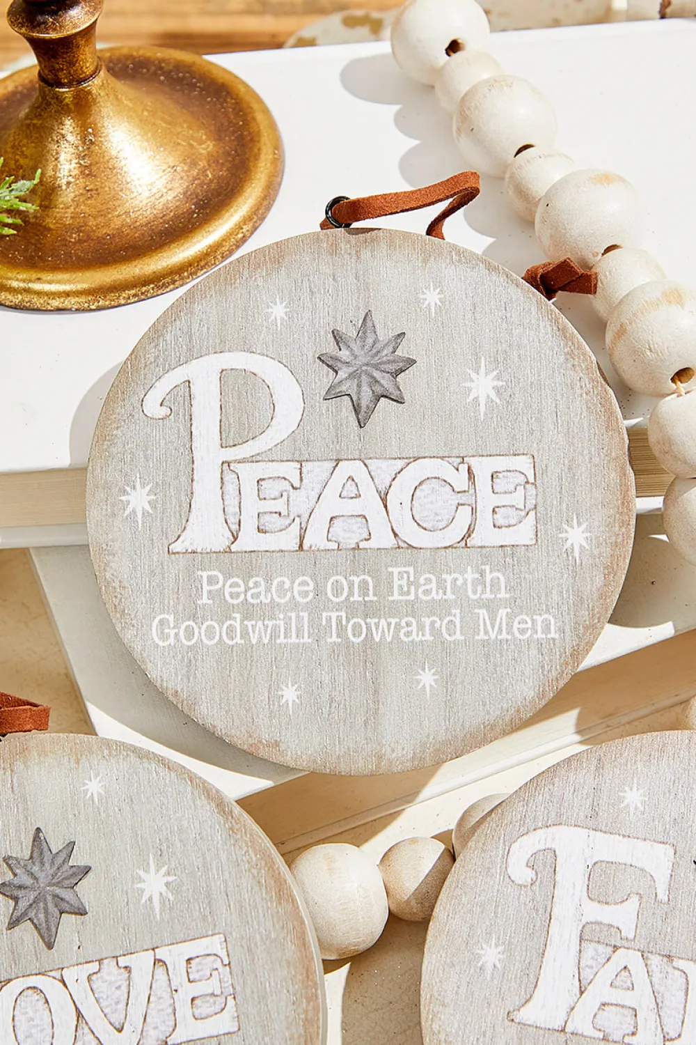 Decorator's Warehouse 4.5" Religious Wood Disc Ornament > Christmas Decor|Nativity Ornaments