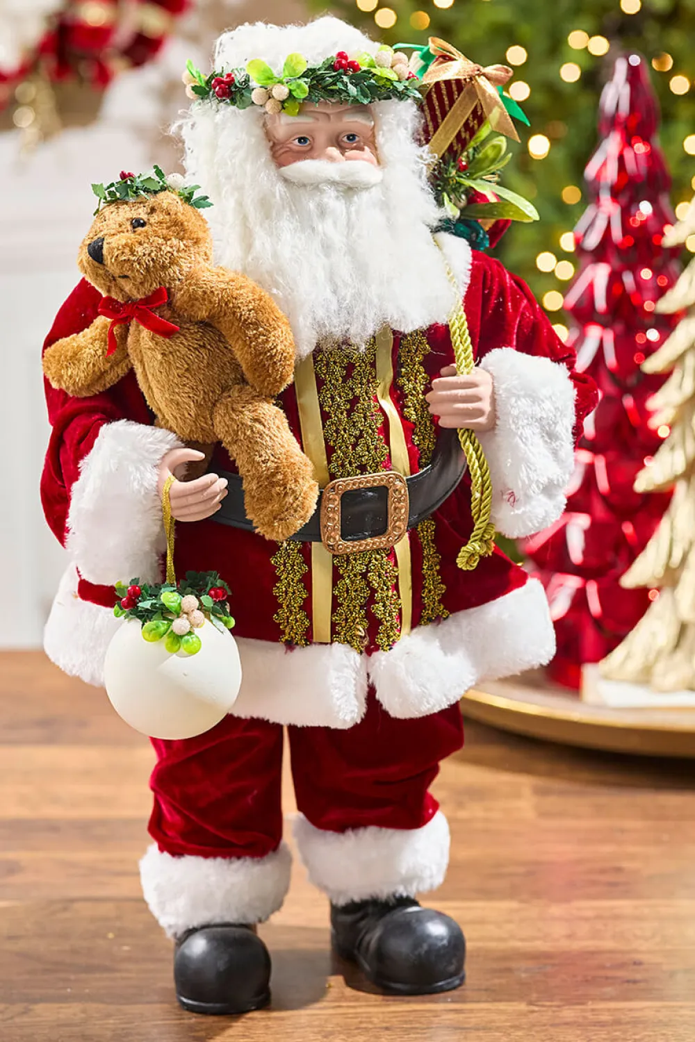 Decorator's Warehouse 24" Resin Botanica Santa With Bear And Ball > Traditional|Santas & Angels