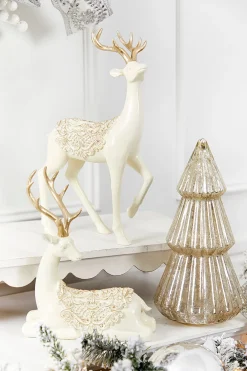 Decorator's Warehouse 14" Resin Deer with Scroll Saddle > Gold & Champagne|Natural Elegance