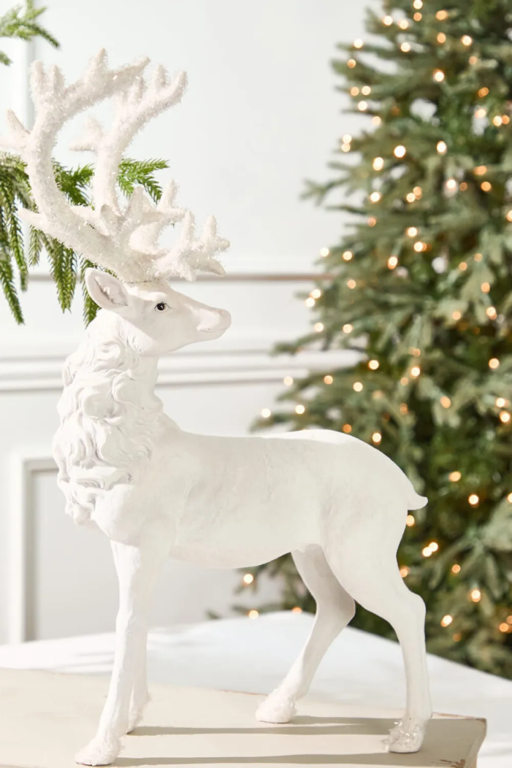 Decorator's Warehouse 20.5" Resin Frozen Forest Flocked Deer > White Christmas|Christmas Decor