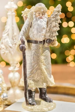 Decorator's Warehouse 12" Resin Glitter Vintage Santa With Tree And Staff > Gold & Champagne|Natural Elegance