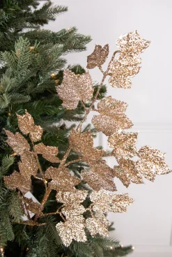 Decorator's Warehouse 32” Rose Gold Glitter Leaf Stem > Gold & Champagne|Natural Elegance